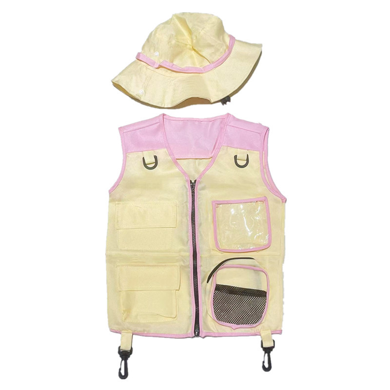 Outdoor Adventure Kids Party - เสื้อกั๊กนักสำรวจสำหรับเด็ก ชุดหมวก เสื้อผ้าผจญภัยกลางแจ้ง กระเป๋าหลายช่อง สำหรับเด็ก แคมป์ปิ้ง