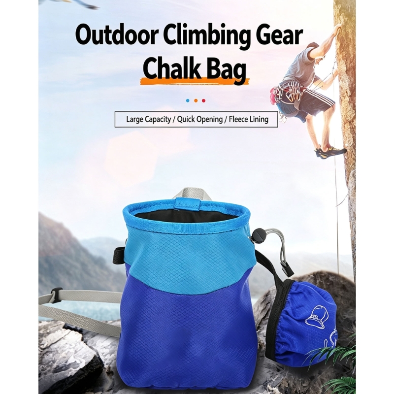 Chalk Bag Bouldering - Rock Climbing Grip ชอล์กกระเป๋าสายไฟด้านบน, สวมใส่เข็มขัดและการออกแบบตัวผ้าสำหรับ Bouldering