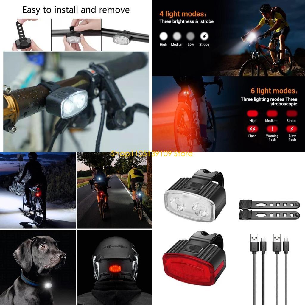 Outdoor Adventure Day - ไฟหน้าจักรยาน LED และไฟท้ายพร้อมการออกแบบแบตเตอรี่แบบชาร์จไฟและสภาพอากาศได้ง่ายสำหรับการผจญภัยกลางแจ้ง