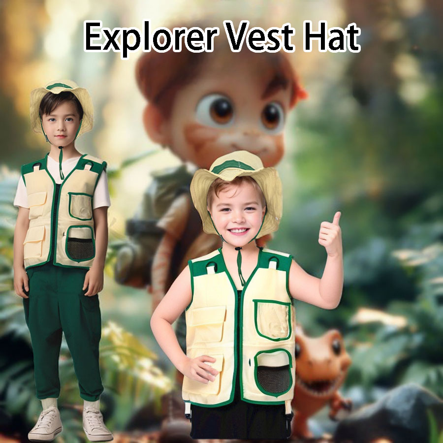 Outdoor Adventure Kids Party - ชุดคอสเพลย์งานปาร์ตี้ตกปลากระเป๋าหลายกระเป๋าสำหรับเด็กเสื้อผ้าผจญภัยกลางแจ้ง